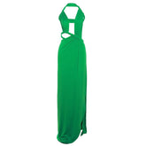 Neckholder-Maxikleid mit unregelmäßigem, einfarbigem Rückenausschnitt, Knoten und Rüschen